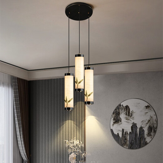 幸福来敲门全铜云石床头吊灯禅意中国风餐厅吧台茶室新中式卧室床头小吊灯 全铜+云石 单头 荷花