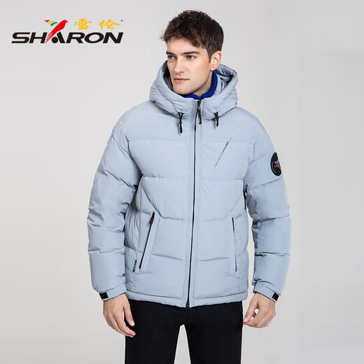 Sherlock Down Jacket Corto de otoño suelto y chaqueta de invierno con capucha de moda y versátiles y versátiles y casuales 12605 Mist Blue L