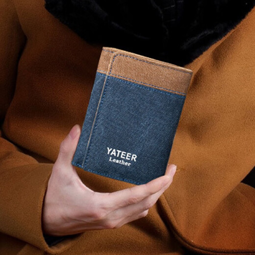 Ziwu Qian Canvas Wallet Herren Retro Kurzer dreifach Denim Student Wechseln kleiner Kartenbeutel Mode minimalistische Brieftasche Geschenk Denim 3-fach Wallet Männer [blaues 3-fachblau]