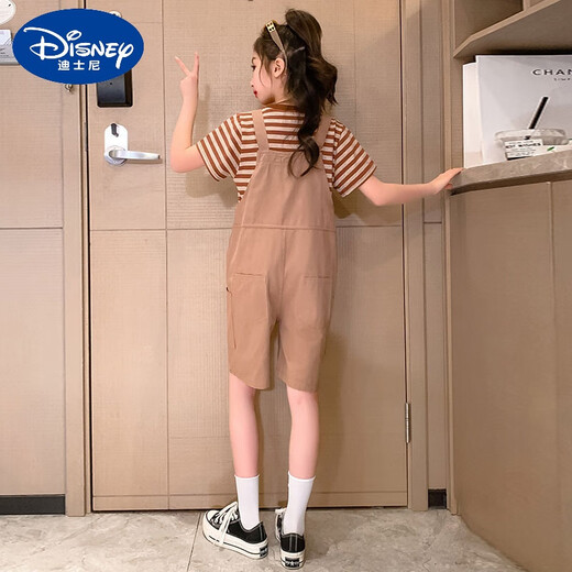 Disney Girls Summer Overalls Set 2025 New Children's Fashionable and Fashionable Medium-Grand Children's Internet Celebrity Street Two-Piece Set Pink 110 cm