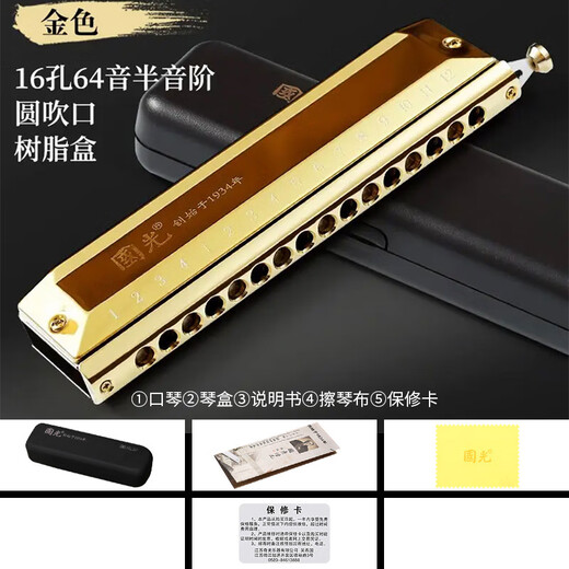 Guoguang Chromotic Harmonic 12-hole 48-tone C-tune 16-hole Advanced Professional Performance Beginner Adult Children Primary School Students 10-hole C-tune Guoguang Silver (Square-mouth Standard)