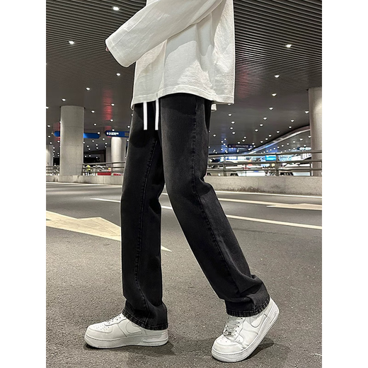 7 High-End-Produkte, Mikroschärfen-Scimitar-Jeans für Männer, Frühlings- und Sommer American High Street Drawess Lose gerade schlanke lange Hosen für Männer, DFFS-719 Black (Buckle) XL