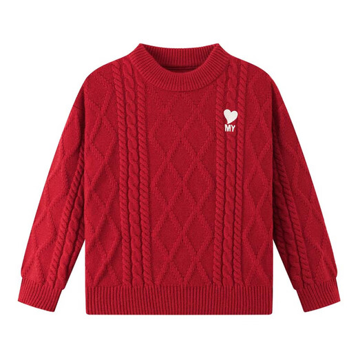 Zuoxi Boys Angora Sweater Winter 2025 Children's Love Boys Retro New Year's Wear Top Red 160