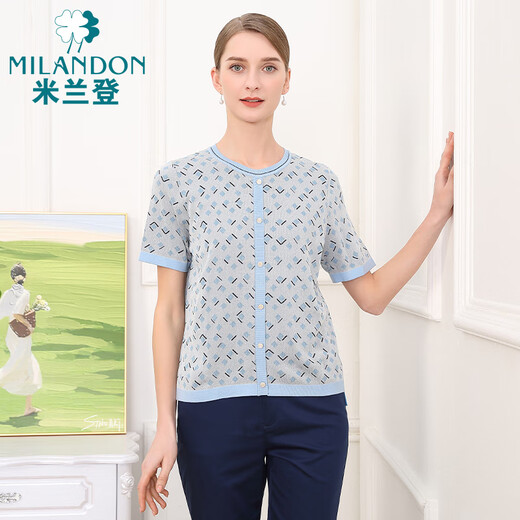 米兰登（MILANDON）2024夏季新款中老年女装妈妈装圆领格子短袖针织衫女薄款WP2W1105 玫粉花 2XL