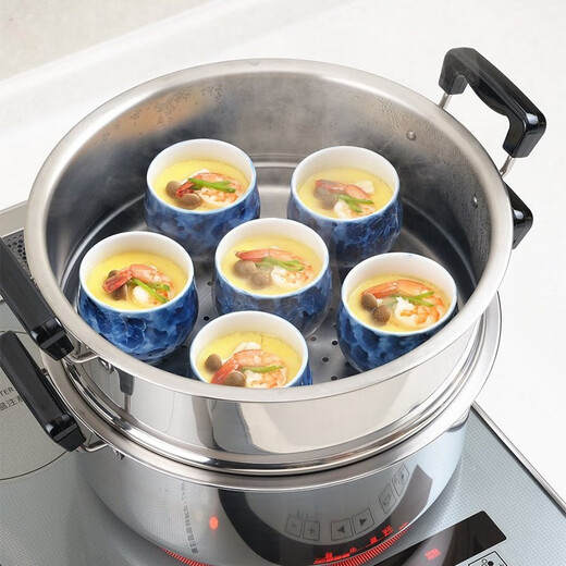YOSHIKAWA Yoshikawa double-layer steamer imported from Japan 30cm stainless steel soup pot steamer with steamer basket, induction cooker and gas stove universal