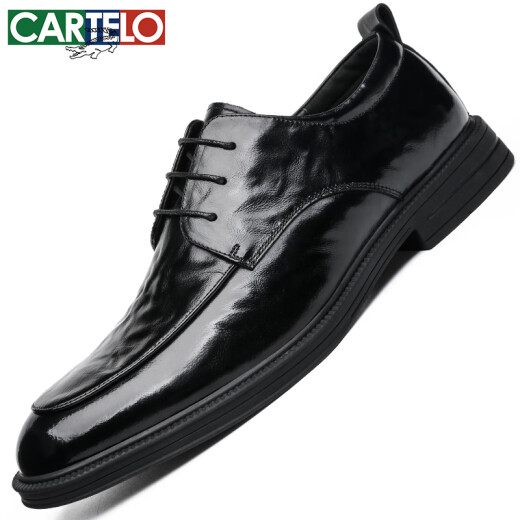 
CARTELO British hand-grabbing head-layer cowhide men's shoes business casual men's leather shoes color wedding shoes 9735 black 38