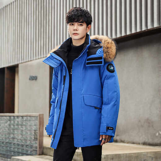 
Yalu new winter down jacket for men's winter mid-length duck down thickened fur collar business hooded new jacket trendy NR black YU807V12190 L 175