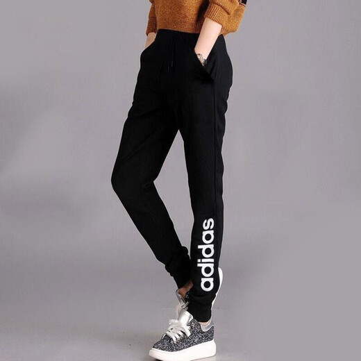 阿迪达斯（adidas）裤子女裤春新歀健身训练修身显瘦运动裤小脚舒适百搭收口卫裤长裤 IA5009/黑色针织 S