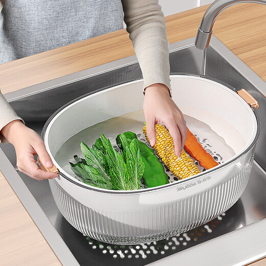 Best helper drain basket for washing vegetables blue double layer washing fruit basket home kitchen draining artifact large double layer large capacity can be soaked
