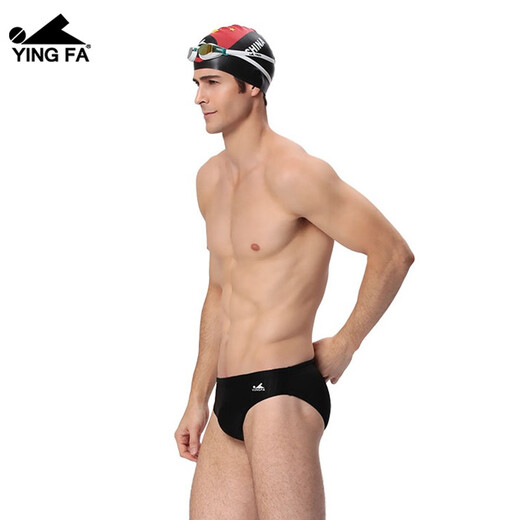 Yingfa (YINGFA) Men's Swimming Bottoms Elastic Quick-Drying Solid Color Simple Swimming Bottoms Adult Children's Professional Competition Training Shorts Striped Fabric - Black 3XL [Suggested Waist Circle 90-94cm/35-37 Sizes]