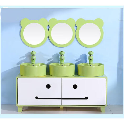 Kindergarten Colorful Wash Basin Children's Wash Basin Cartoon Bathroom Cabinet Combination Counter Basin Ceramic Wash Basin 2 Connected Right High Set