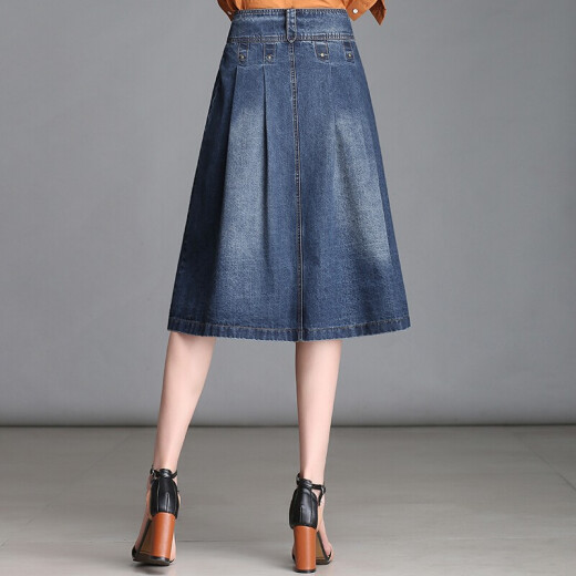 Oasi Mai denim skirt for women spring a-line pleated skirt mid-length one-step high-waisted single-breasted high-waisted summer skirt for women WWZ10250 blue L