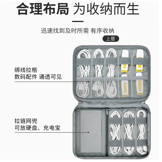 Multifunctional portable travel digital accessories storage bag Large capacity headphones data cable U disk hard disk power bank power bank power panel protection case storage box CuniaC1776 Large double layer gray