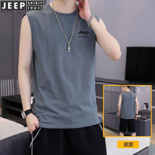 Jeep Spirit Pure Cotton Cotton Vest Summer New Men's Fino Sports y Casual Maneveless Base Shirt Shirt Sideo Solid Color Vest Clothing BBX17 Negro 2XL (recomendado 150-170Jin [Jin equivale a 0.5 kg])