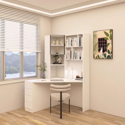Platinum home computer desk desk makeup table dresser integrated corner student bedroom wall triangle desk with bookshelf 800*800 corner desk door-to-door delivery package installation