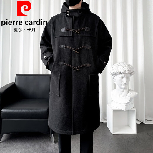 皮尔卡丹（pierre cardin）牛角扣毛呢大衣男款冬季2024新款连帽披风中长款呢子风衣外套潮流 咖啡色 XL
