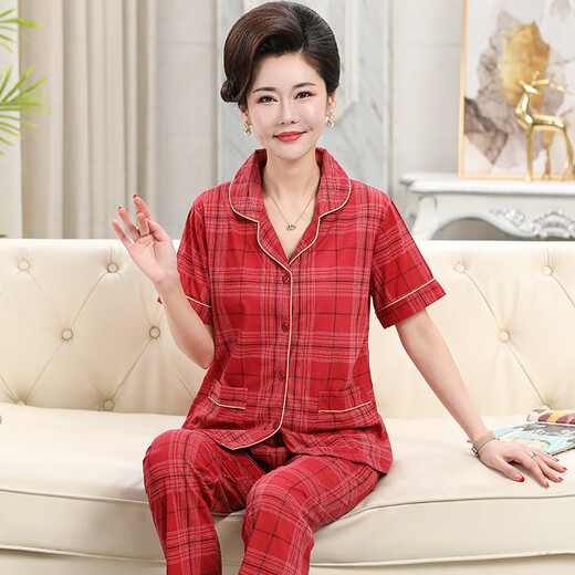 Pajamas de mère modale pour femmes 2025 Style de coton mince d'été pour les personnes d'âge moyen et les personnes âgées simples décontractées et lâches peut porter des vêtements à la maison