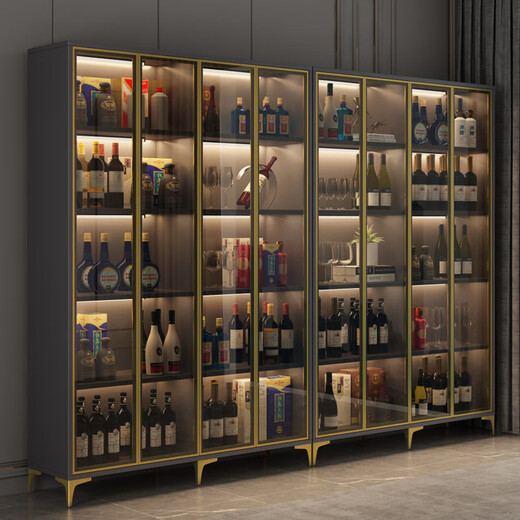 Coral Harbor Wine Cabinet Display Cabinet Light Luxury Wine Cabinet Home Glass Door Simple Modern Living Room Cabinet Wall Display Cabinet White 120*30*15844 Black Frame Gray Glass