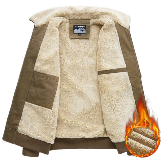 Jeep (JEEP) jacket men's velvet thickened jacket middle-aged men's winter cotton clothing pure cotton warm casual large size military jacket men camel XL recommended weight 155Jin Jin equals about 0.5 kg