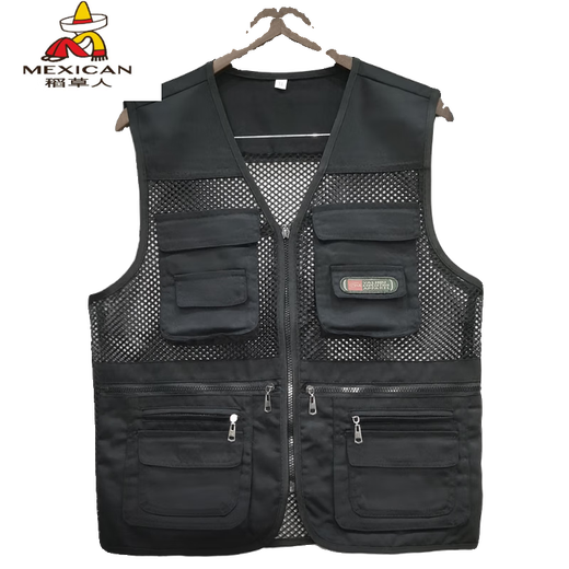 
Scarecrow summer multi-pocket vest men's breathable thin mesh vest middle-aged and elderly daddy wear loose large size fishing vest black [summer mesh] ten pockets XL