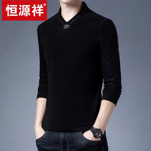 恒源祥男士双面绒德绒打底衫加绒加厚保暖t恤长袖v领内衣秋冬季新款上衣 9898红色 180 XXL