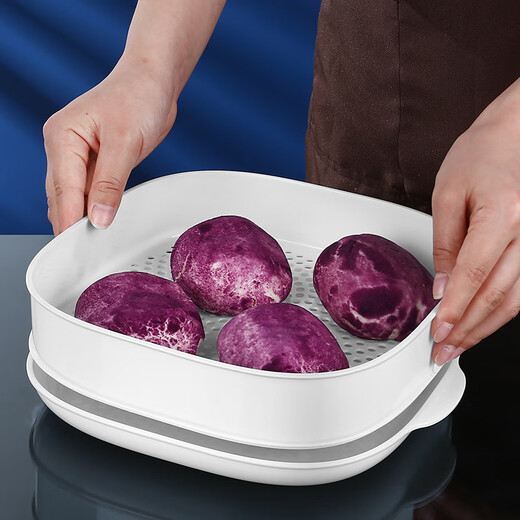 Meal General Microwave Steamer Can Add Water Steaming Box Heating Steamer Microwave Oven Special Utensils and Supplies Set Square Steamer Single Layer (White)