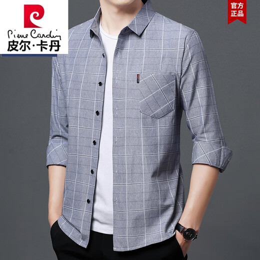 Pier Cardin Coton pur High Elastic Shirt à manches longues Spring Men's Spring and Automne Moyen d'âge moyen Wear Plaid Plaid Loose grande taille Real Pocket Shirt 6626 Green [Thin Style] 175 / XL Suggestion 135-145Jin [Jin est égal à 0,5 kg]
