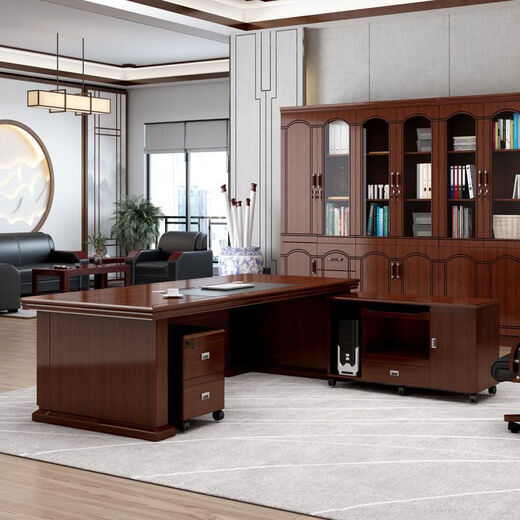 Xinjing boss desk Chinese style executive desk office supervisor desk veneered with wood and paper boss desk and chair combination 1.8 meters