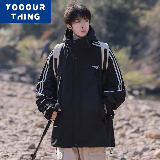 YOOOURTHING山系冲锋工装上衣男女春秋新款城市轻户外夹克男刺绣连帽外套男 CYJK9276-极光紫 XL建议120-145斤