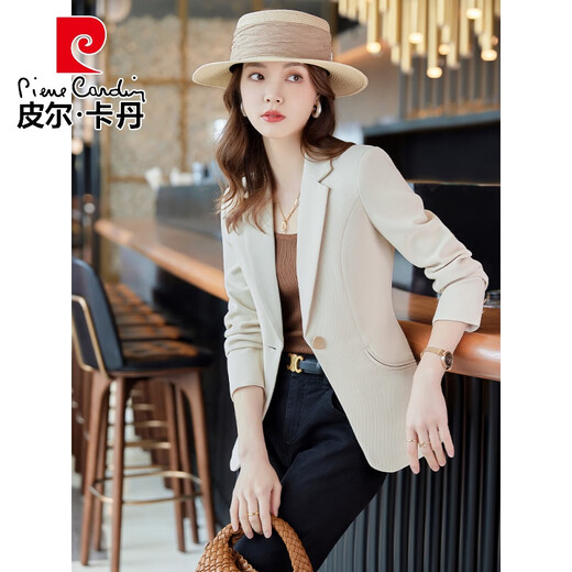 皮尔卡丹卡其小西装外套女2026春秋季新款高级感修身显瘦气质休闲西服上衣 米白色单件西装 2XL 118-128斤