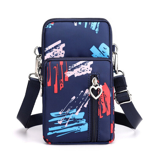 XITU mobile phone bag women's cross-body Korean version summer halter neck mobile phone bag portable wrist coin purse running arm bag dark blue graffiti (large size)