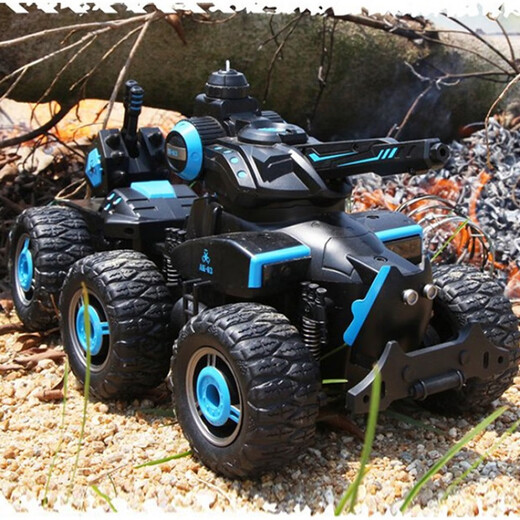 All-American (FERPECTTOYS) carro de seis ruedas con control remoto, coche de juguete de carga, canal de tracción en las cuatro ruedas, tanque con control remoto, regalo para niños, puede rociar agua, carro rociador de agua de seis ruedas, azul y negro