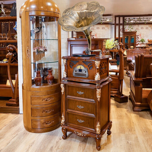 BLACKNOTE Jinmo gramophone retro living room European-style vinyl record player Bluetooth old-fashioned antique flow sound machine solid wood gramophone A8 brown gold-drawer base