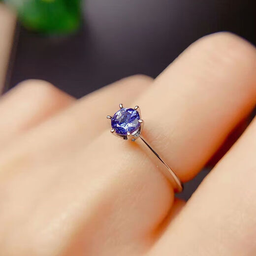 繁奢天然坦桑石戒指女 蓝色宝石指环重叠活口简约时尚S925银镀金ins风 坦桑石戒指 开口可调节