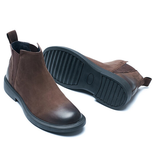 TYKT Martin Boots Men's Middle Top Winter Plus Fleece British Style High Top Shoes Retro Low Top Boots Chelsea Short Boots Leather Shoes Black Leather 39