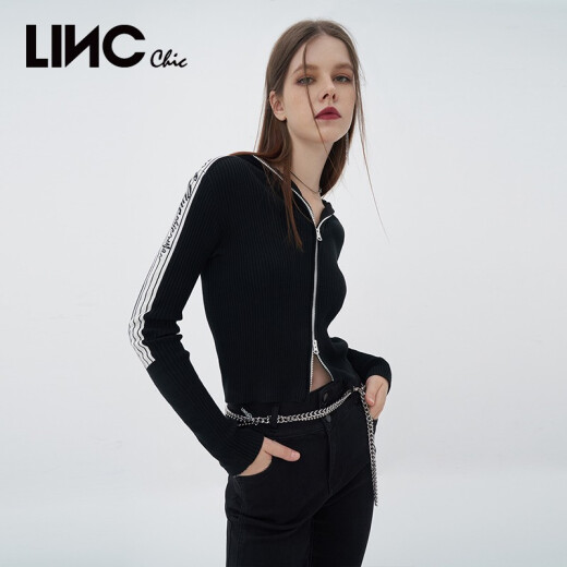 Jin Yujie City 100% cotton long-sleeved knitted cardigan for women's short spring and autumn hooded pure cotton shirt underneath S223SW693 Laiser Black M is suitable for 100 Jin [Jin equals 0.5 kg] or less