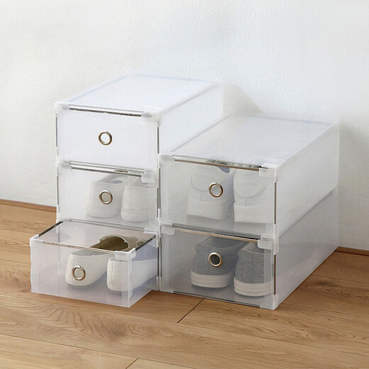 Chen'an transparent shoe box dustproof storage box can be stacked and combined shoe cabinet drawer type home desktop storage long boots short boots drawer type thickened (8 pieces) white 42 size 31x20cm