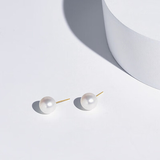 Tahitian 18K gold freshwater pearl earrings, 8-9mm bright white pearl earrings, versatile for commuting, gift to wife