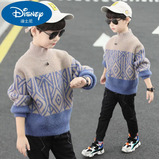 Disney cardigan children's clothing boys' sweater 2025 autumn and winter new children's pullover double-layer thickened mink velvet boys' beef brown (no plus/velvet) 140