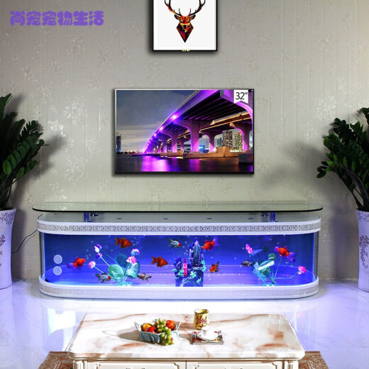 Bella Yuan European-style fish tank aquarium TV cabinet ecological water-free floor-standing glass bar home living room coffee table against the wall 150X40X60 double arc shape