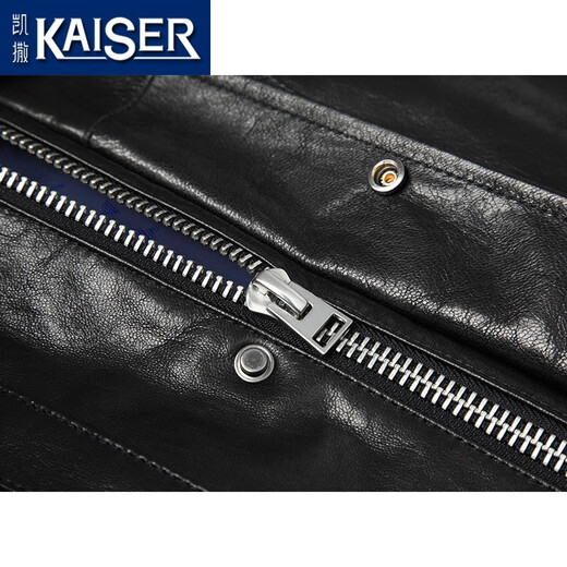 
Kaiser (KAISER) genuine leather leather jacket for men Hepburn grade goat leather jacket vertical lapel motorcycle leather jacket young commuter business jacket black XL (175) (suitable for 120-140Jin [Jin equals 0.5 kg])