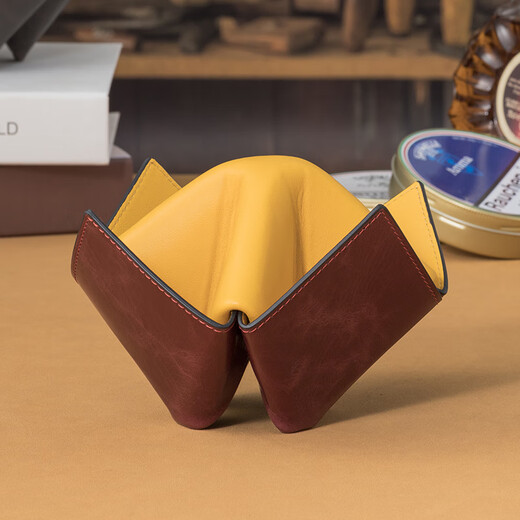 沙芬（SAVINELLI）意大利沙芬烟斗架进口东南西北折纸M674四斗位皮质烟斗架男士礼品 酒红-黄色
