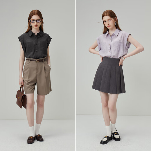 Fan Silan 23FS12142 French commuting lazy shirt simple large pocket solid color single-breasted shirt Hyacinth purple L