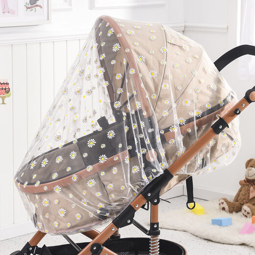 Wusuowei Stroller Mosquito Net Full Cover Universal Baby Stroller Mosquito Cover Increased Mesh Shade Children's Hand Push White Chrysanthemum (Enlarged Encrypted Stroller Mosquito Net)