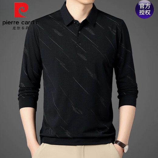 T-shirt masculin Pierre Cardin Ice Silk Men's manches longues NOUVEAU T-shirt Daddy MinDy de l'âge moyen d'âge moyen de grande taille Navy 826 175 / XL Recommandé [140-155Jin [Jin est égal à 0,5 kg]]]