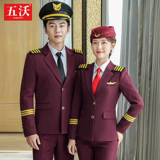 Wuwo suit suit for men and women, hotel image, welcome, military music, etiquette uniform, railway steward, captain overalls, women's dark blue jacket + trousers XL