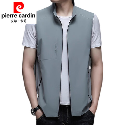 皮尔卡丹（pierre cardin）冰丝马甲男立领春夏季轻薄款户外运动休闲背心潮速干马夹无袖外套 青色 XL 建议130-150斤