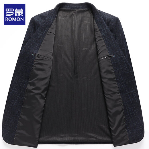 Luo Meng Casual Suit Men's Autumn and Winter Business Youth and Middle-aged Woolen Suit Fitting Simple Western Thick Jacket 20705/82392 Navy Blue XL /180