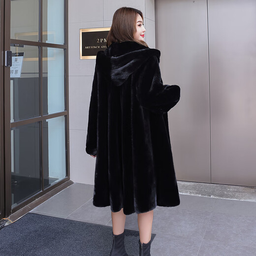 Dongtianjia Brand Fur 2025 Новое импортное норка для женщин, цельная норка средней длины шерсть из капюшона для женщин, Black XL 120-140Jin [Jin равняется 0,5 кг]