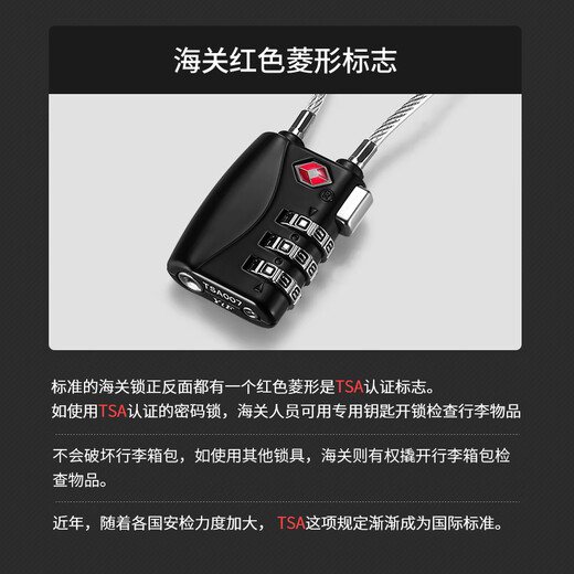 iGear挂锁密码锁TSA海关锁出国旅行箱包背包锁拉杆行李箱锁柜挂锁 缆绳挂锁 JM-719-B
